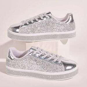 Women's Glitter Dressy Sparkly Sneakers W/ Rhinestone Bling Sz 9